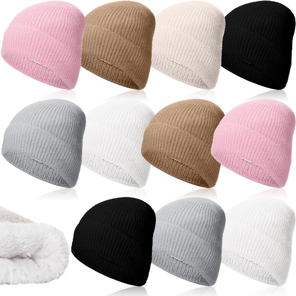 5387 12 Pack Winter Knit Beanie Hat Warm Thick Plush Lined Skull Cap Soft
